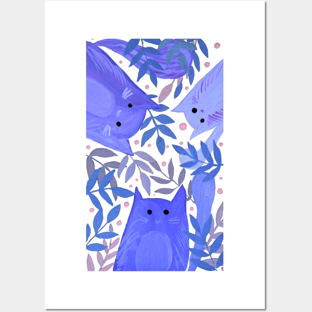 Cats and branches - blue Wall Art by wackapacka